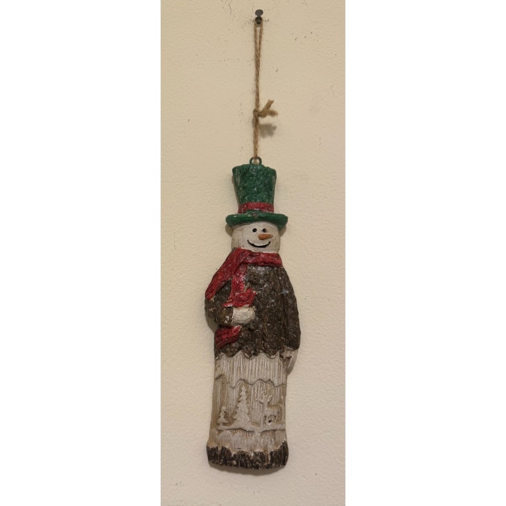 Folk Art Snowman Ornament Wood Look Resin Tree Deer Winter Primitive Christmas